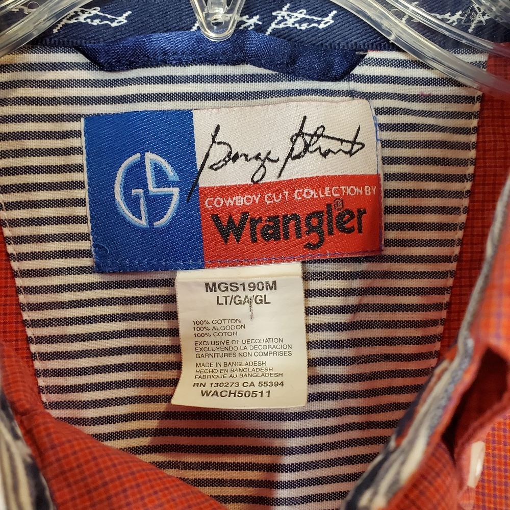 George Strait Wrangler Orange Plaid Long Sleeve - Picture 3 of 4